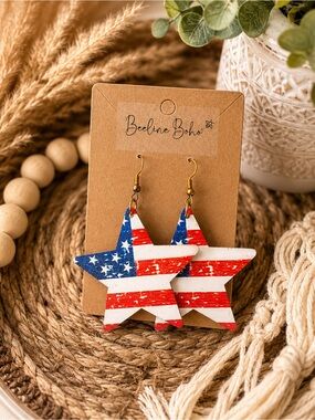 Boho Americana Statement Star Earrings 2”